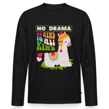 Lama-Llama, funny saying No drama - Men's Premium Organic Long Sleeve Shirt - black - Front - Nico (187cm)