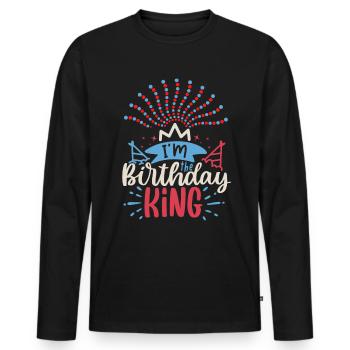 Geburtstag, buntes-Feuerwerk, Spruch Birthday-King - Männer Premium Bio Langarmshirt - Schwarz - Vorne - Nico (187cm)