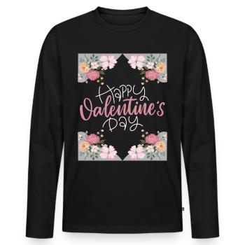 Saint-Valentin, Joyeuse-Saint-Valentin, dicton, fleurs - T-shirt manches longues Premium bio Homme - noir - Devant - Nico (187cm)