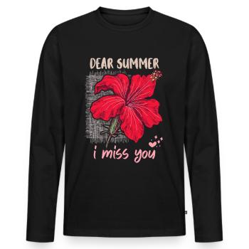 Summer Summer, funny saying with hibiscus flower - Men's Premium Organic Long Sleeve Shirt - black - Front - Nico (187cm)