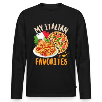 Pâtes à pizza, cuisine italienne, délicieuse Italie - T-shirt manches longues Premium bio Homme - noir - Devant - Nico (187cm)