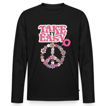 Peace Symbol with Flowers Take-it-Easy Groovy Style - Men's Premium Organic Long Sleeve Shirt - black - Front - Nico (187cm)