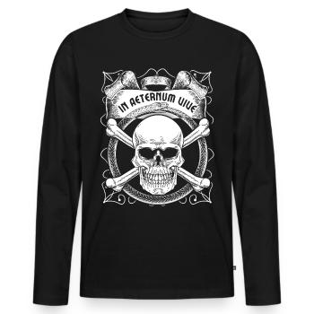 Crâne de motard avec serpent, dicton latin - T-shirt manches longues Premium bio Homme - noir - Devant - Nico (187cm)