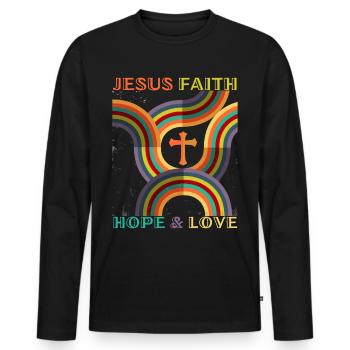 Jesus Christ Saying 70s Flower Power Style - Men's Premium Organic Long Sleeve Shirt - black - Front - Nico (187cm)