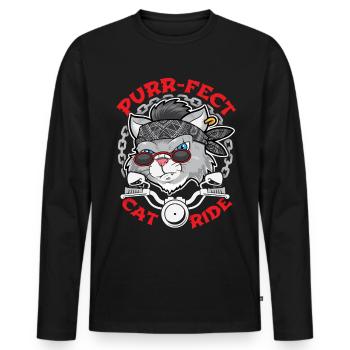 Motorradfahrer Katze, lustiges Biker-Motiv - Männer Premium Bio Langarmshirt - Schwarz - Vorne - Nico (187cm)