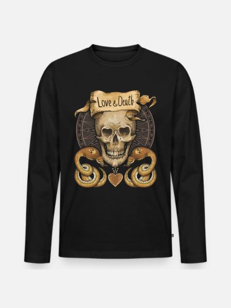 Skull, snakes, love-and-death, saying - Men's Premium Organic Long Sleeve Shirt - black