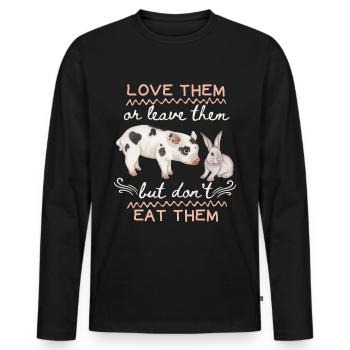 Vegetarier, Veganer, Spruch mit Schwein und Hase - Männer Premium Bio Langarmshirt - Schwarz - Vorne - Nico (187cm)