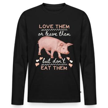 Vegetarischer Spruch, Schwein, lustiger Vegan - Männer Premium Bio Langarmshirt - Schwarz - Vorne - Nico (187cm)