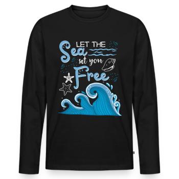 Ocean-Sea, Typography Saying, Waves, Starfish - Men's Premium Organic Long Sleeve Shirt - black - Front - Nico (187cm)
