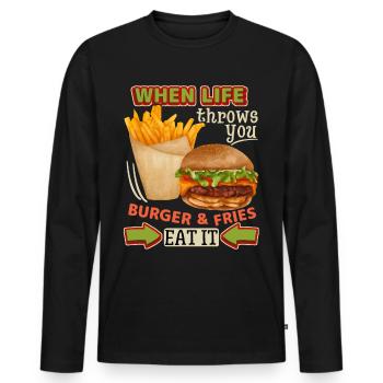 Burger-cheeseburger frites, drôle de dicton - T-shirt manches longues Premium bio Homme - noir - Devant - Nico (187cm)