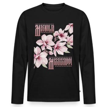 Magnolia National Flower État du Mississippi États-Unis - T-shirt manches longues Premium bio Homme - noir - Devant - Nico (187cm)