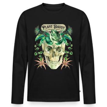 Lustiger Totenkopf, Plant-Daddy mit Grünpflanzen - Männer Premium Bio Langarmshirt - Schwarz - Vorne - Nico (187cm)