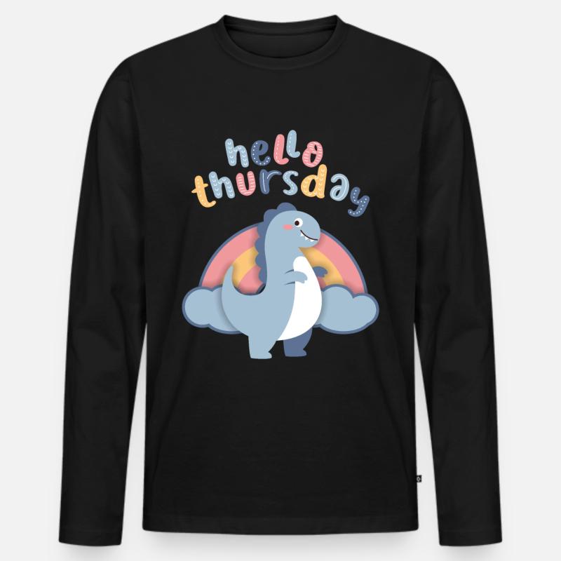 Kawaii Dinosaurier. Regenbogen, Hello-Thursday - Männer Premium Bio Langarmshirt - Schwarz