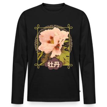 Vintage-Pfingstrose, Japanische-Rose, Vintage-Rose - Männer Premium Bio Langarmshirt - Schwarz - Vorne - Nico (187cm)