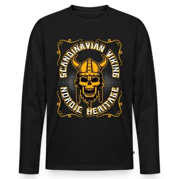 Guerriers vikings Scandinavie Crâne viking - T-shirt manches longues Premium bio Homme - noir - Devant - Nico (187cm)