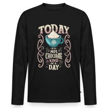 Chocolat chaud, drôle de dicton, typographie - T-shirt manches longues Premium bio Homme - noir - Devant - Nico (187cm)