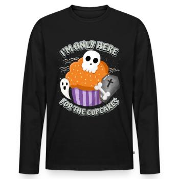 Cupcake d’Halloween avec crâne et cercueil - T-shirt manches longues Premium bio Homme - noir - Devant - Nico (187cm)