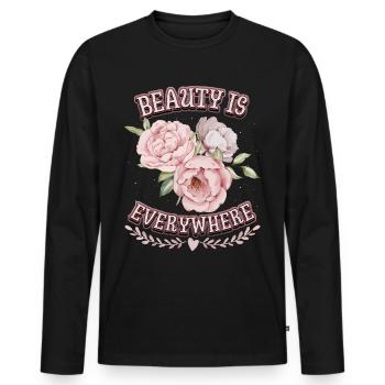 Roses vintage, pivoine, fleur de pivoine, dicton - T-shirt manches longues Premium bio Homme - noir - Devant - Nico (187cm)