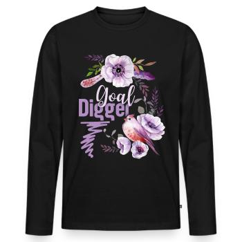 Goal-Digger, jeu de mots drôle dicton, fleurs - T-shirt manches longues Premium bio Homme - noir - Devant - Nico (187cm)