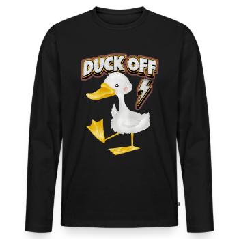 Comic duck, funny saying Duck-Off, Pun - Men's Premium Organic Long Sleeve Shirt - black - Front - Nico (187cm)