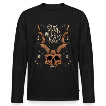 Crâne cornu Baphomet Crâne vintage, disant - T-shirt manches longues Premium bio Homme - noir - Devant - Nico (187cm)