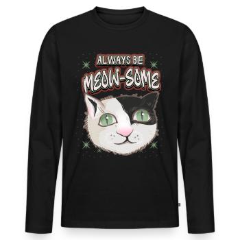 Cat with stars, funny saying, Pun pun - Men's Premium Organic Long Sleeve Shirt - black - Front - Nico (187cm)