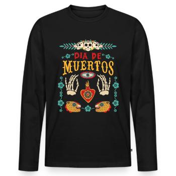 Dia-de-Muertos, Mexico, Sugar Skull, Skeleon Hands - Men's Premium Organic Long Sleeve Shirt - black - Front - Nico (187cm)