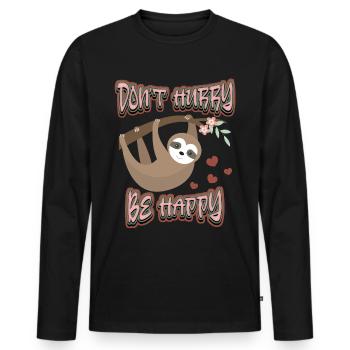 Sloth, Sloth, Saying, Don't-Hurry-Be-Happy - Men's Premium Organic Long Sleeve Shirt - black - Front - Nico (187cm)
