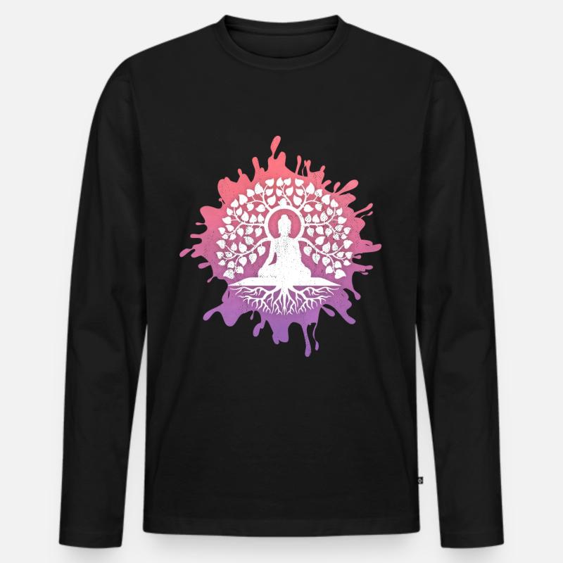 Yoga, Buddha mit Lebensbaum, Bodhi-Baum - Männer Premium Bio Langarmshirt - Schwarz