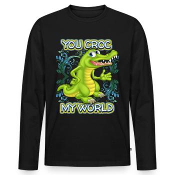 Crocodile Crocodile, disant, jeu de mots, Saint-Valentin - T-shirt manches longues Premium bio Homme - noir - Devant - Nico (187cm)