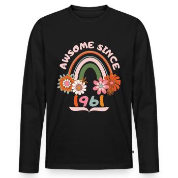 Retro style birthday, born 1961 vintage saying - Men's Premium Organic Long Sleeve Shirt - black - Front - Nico (187cm)