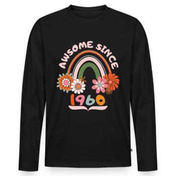 Retro style birthday, born 1960 vintage saying - Men's Premium Organic Long Sleeve Shirt - black - Front - Nico (187cm)