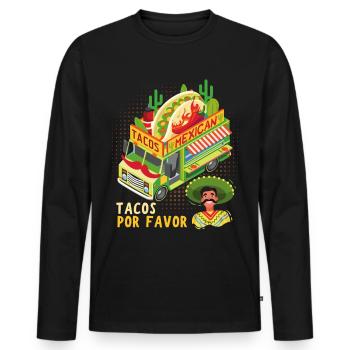 Tacos Mexican Food Truck Saying Sombrero Hat - Men's Premium Organic Long Sleeve Shirt - black - Front - Nico (187cm)