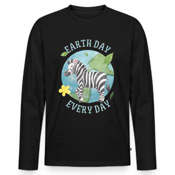Earth Day Every Day, Spruch mit Zebra Umweltschutz - Männer Premium Bio Langarmshirt - Schwarz - Vorne - Nico (187cm)