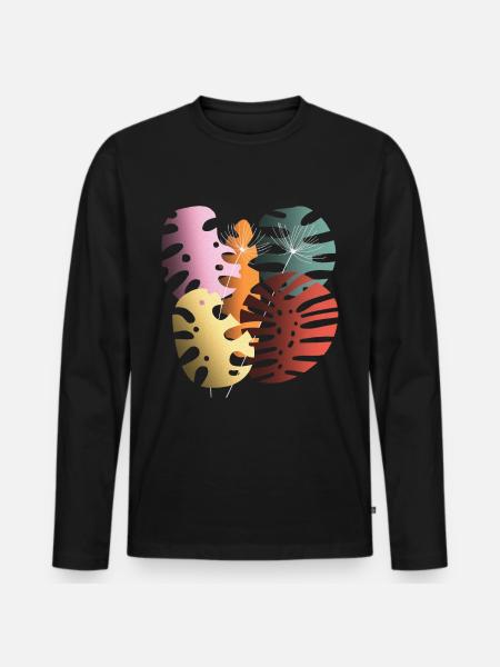 Monstera-Blätter Boho-Design Boho-Monstera - Männer Premium Bio Langarmshirt - Schwarz