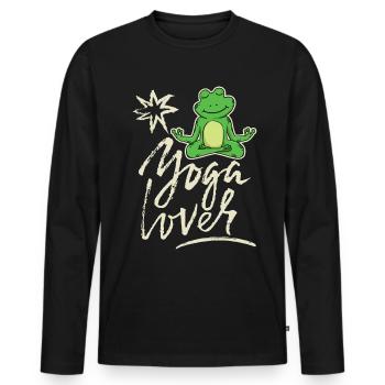 Funny yoga frog, saying yoga lover - Men's Premium Organic Long Sleeve Shirt - black - Front - Nico (187cm)