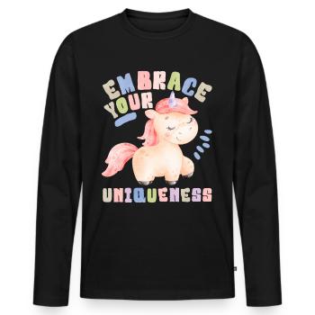 Kawaii Einhorn, Spruch, Einhorn-Unicorn Aquarell - Männer Premium Bio Langarmshirt - Schwarz - Vorne - Nico (187cm)