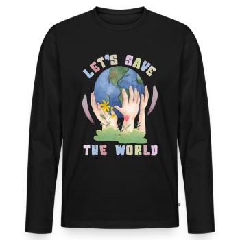 Umwelttag, Kawaii Erde Spruch Let's-save-the-world - Männer Premium Bio Langarmshirt - Schwarz - Vorne - Nico (187cm)