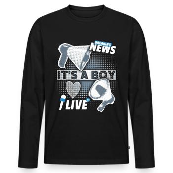 Baby boy, annonce avec mégaphone, It’s-a-Boy - T-shirt manches longues Premium bio Homme - noir - Devant - Nico (187cm)