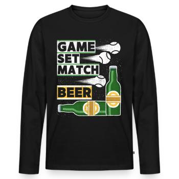 Tennis Quote Game Set Match, Beer Funny Quote - T-shirt manches longues Premium bio Homme - noir - Devant - Nico (187cm)
