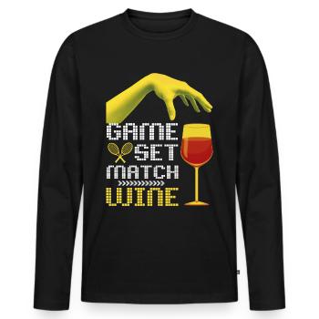 Jeu de tennis set match drôle de dicton avec du vin - T-shirt manches longues Premium bio Homme - noir - Devant - Nico (187cm)
