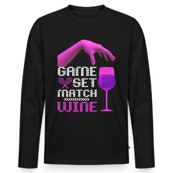 Tennis Quote Game Set Match, Wine Funny Quote - T-shirt manches longues Premium bio Homme - noir - Devant - Nico (187cm)