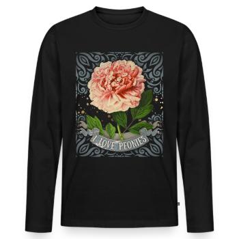 Vintage Pfingstrose, botanisch, I-Love-Peonies - Männer Premium Bio Langarmshirt - Schwarz - Vorne - Nico (187cm)