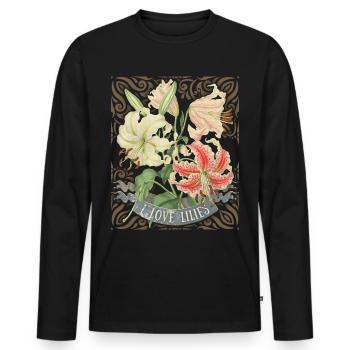 Lys vintage, lis tigre, illustration botanique - T-shirt manches longues Premium bio Homme - noir - Devant - Nico (187cm)