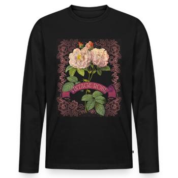 Roses millésimées, roses Redoute, illustration antique - T-shirt manches longues Premium bio Homme - noir - Devant - Nico (187cm)