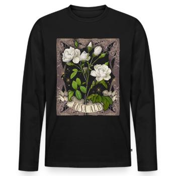 Rose vintage, illustration antique, Rose Redoute - T-shirt manches longues Premium bio Homme - noir - Devant - Nico (187cm)