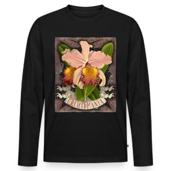 Illustration botanique d’orchidée vintage disant - T-shirt manches longues Premium bio Homme - noir - Devant - Nico (187cm)