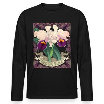 Illustration d’orchidées vintage, drôle de dicton - T-shirt manches longues Premium bio Homme - noir - Devant - Nico (187cm)