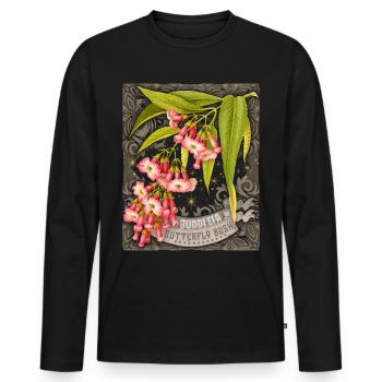 Papillon lilas ancienne illustration botanique - T-shirt manches longues Premium bio Homme - noir - Devant - Nico (187cm)
