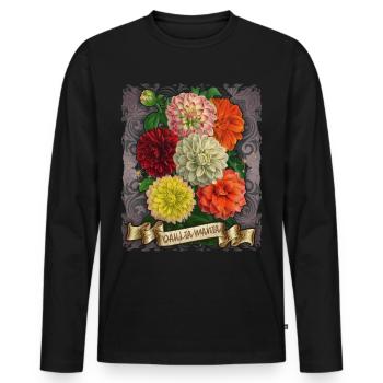 Illustration de fleurs botaniques vintage Dahlias - T-shirt manches longues Premium bio Homme - noir - Devant - Nico (187cm)
